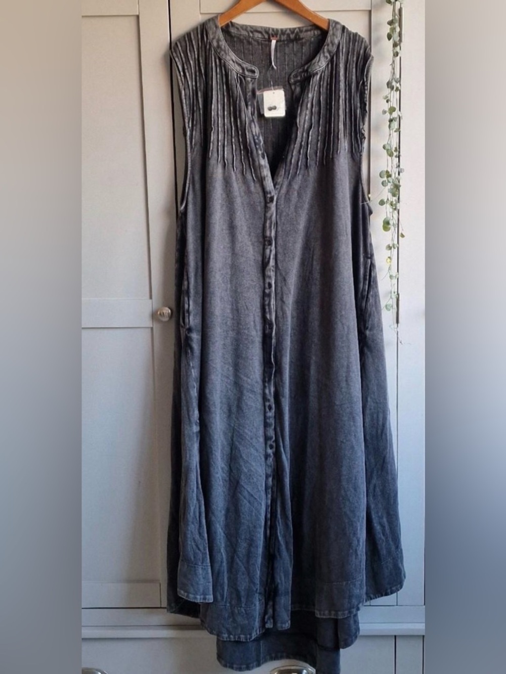 XS Washed Blue Button-Front Midi dress Free People